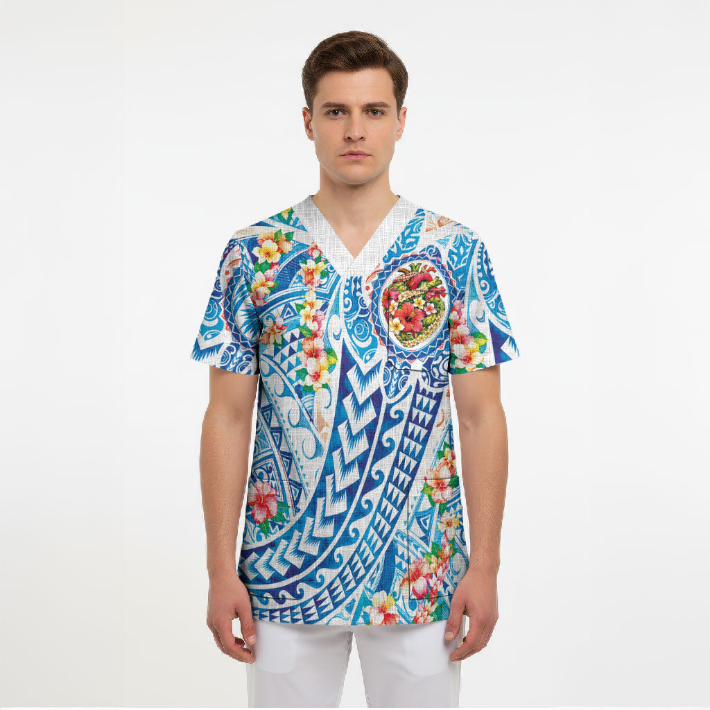 Hawaiian Turtle and Lei Scrub Top Tribal Kakau and Tropical Plants Human Heart LT03 - Polynesian Pride
