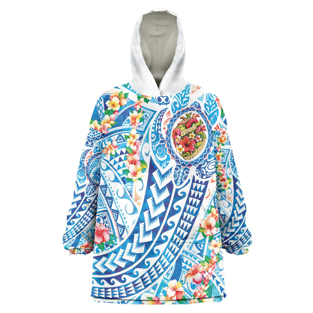 Hawaiian Turtle and Lei Wearable Blanket Hoodie Tribal Kakau and Tropical Plants Human Heart LT03 One Size Multicolor - Polynesian Pride