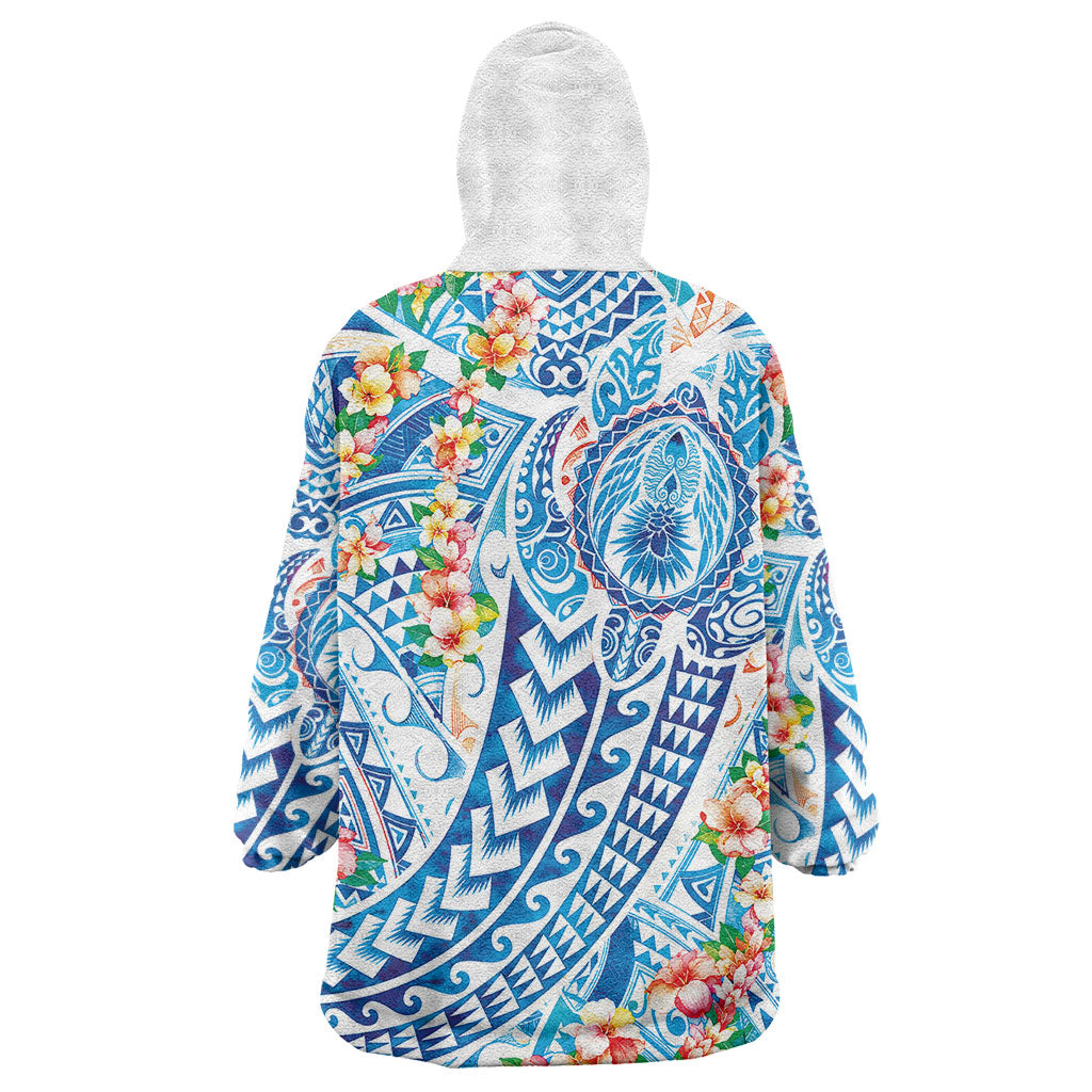 Hawaiian Turtle and Lei Wearable Blanket Hoodie Tribal Kakau and Tropical Plants Human Heart LT03 - Polynesian Pride