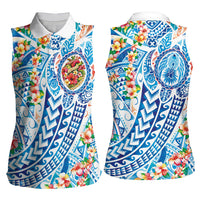 Hawaiian Turtle and Lei Women Sleeveless Polo Shirt Tribal Kakau and Tropical Plants Human Heart LT03 - Polynesian Pride