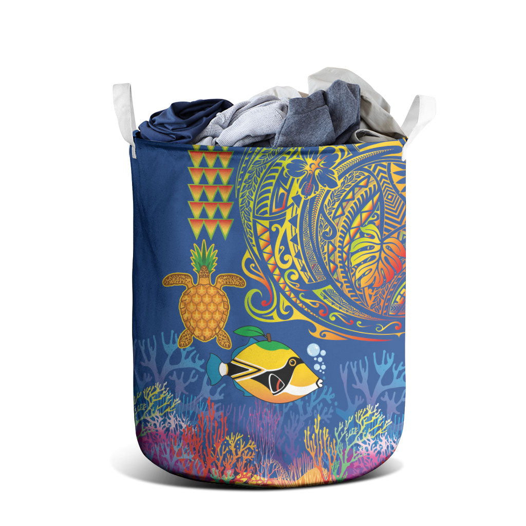 Hawaii Ocean Laundry Basket Pineapple Turtle and Mango Reef Triggerfish and Kakau Tattoo LT03 - Polynesian Pride