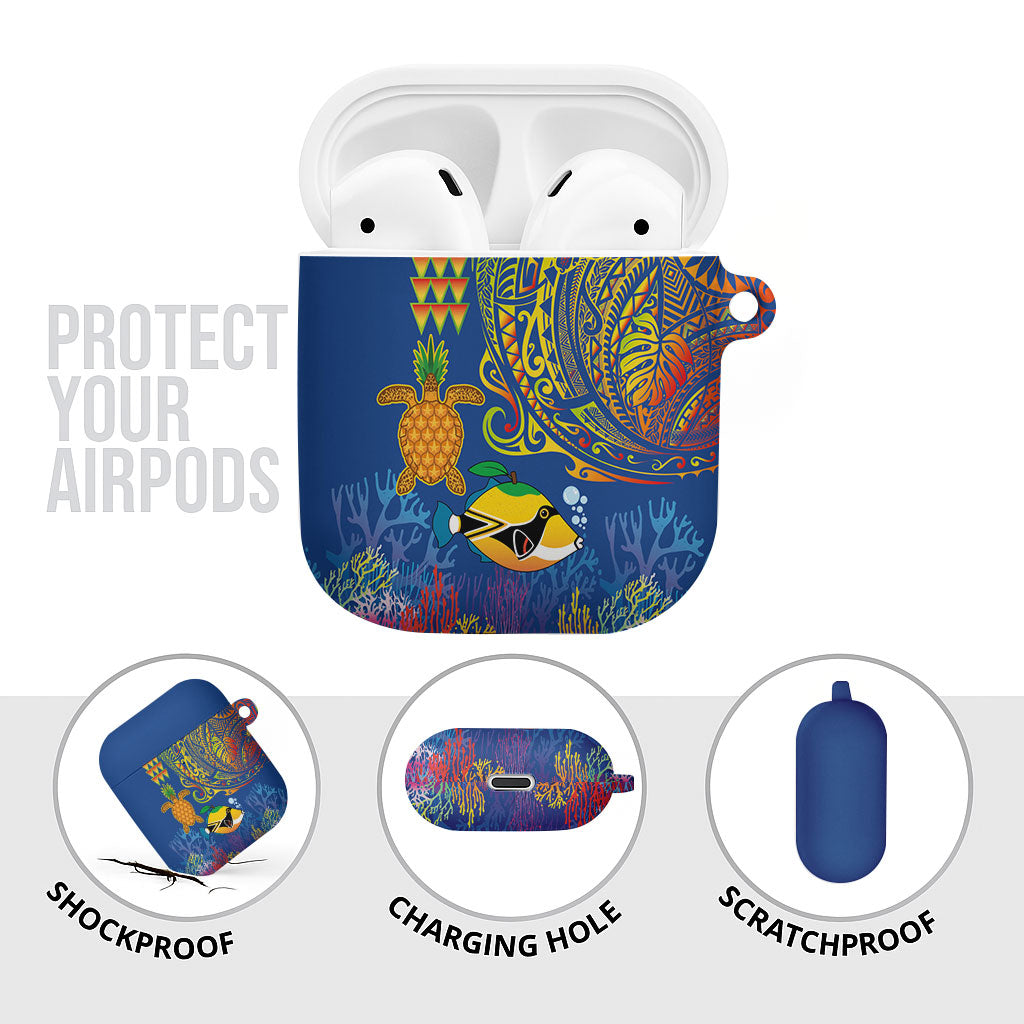 Hawaii Ocean AirPods Case Pineapple Turtle and Mango Reef Triggerfish and Kakau Tattoo LT03 - Polynesian Pride