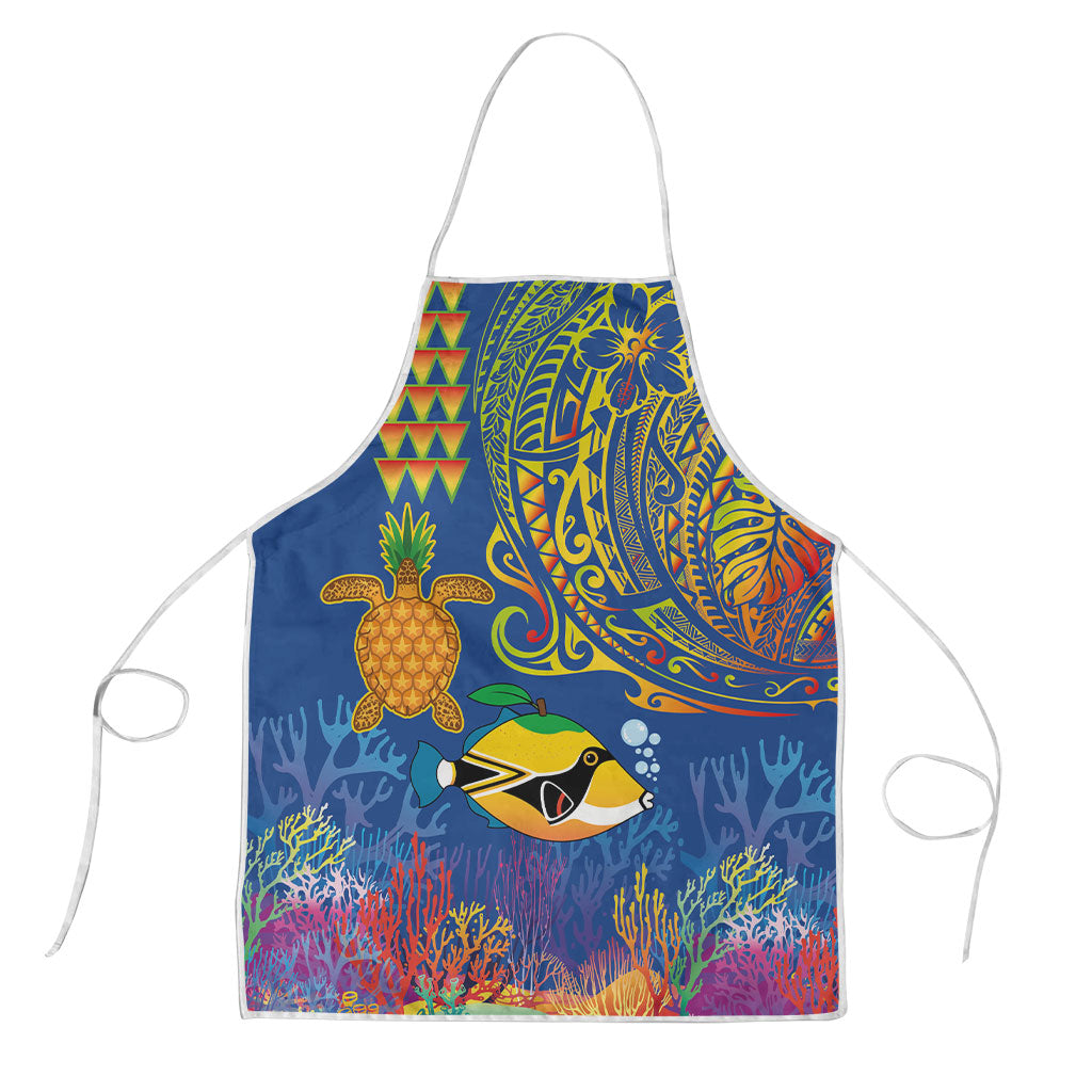 Hawaii Ocean Apron Pineapple Turtle and Mango Reef Triggerfish and Kakau Tattoo LT03 Multicolor - Polynesian Pride