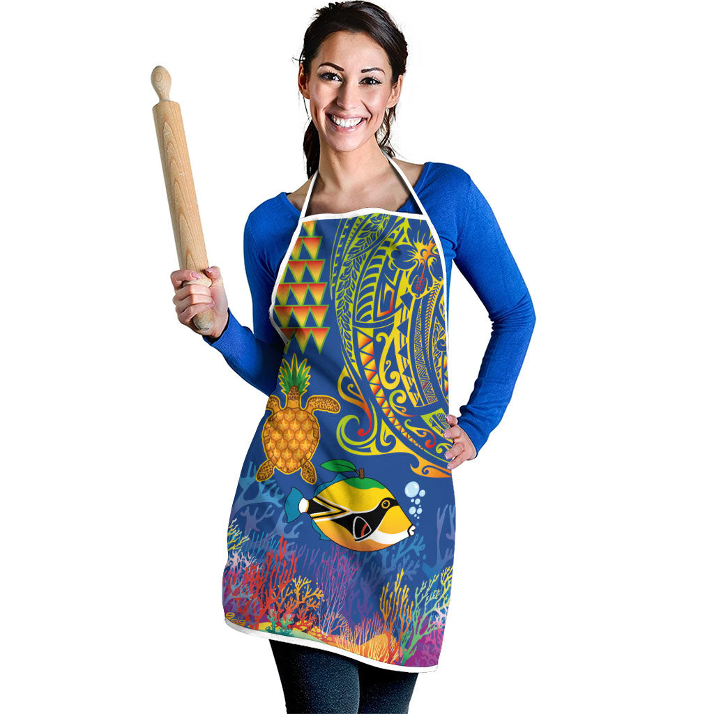 Hawaii Ocean Apron Pineapple Turtle and Mango Reef Triggerfish and Kakau Tattoo LT03 - Polynesian Pride