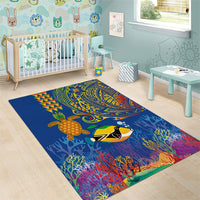 Hawaii Ocean Area Rug Pineapple Turtle and Mango Reef Triggerfish and Kakau Tattoo LT03 - Polynesian Pride