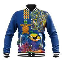 Hawaii Ocean Baseball Jacket Pineapple Turtle and Mango Reef Triggerfish and Kakau Tattoo LT03 Unisex Multicolor - Polynesian Pride