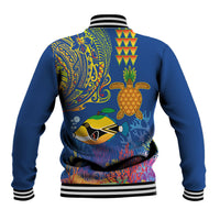 Hawaii Ocean Baseball Jacket Pineapple Turtle and Mango Reef Triggerfish and Kakau Tattoo LT03 - Polynesian Pride