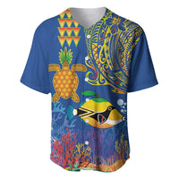 Hawaii Ocean Baseball Jersey Pineapple Turtle and Mango Reef Triggerfish and Kakau Tattoo LT03 Multicolor - Polynesian Pride