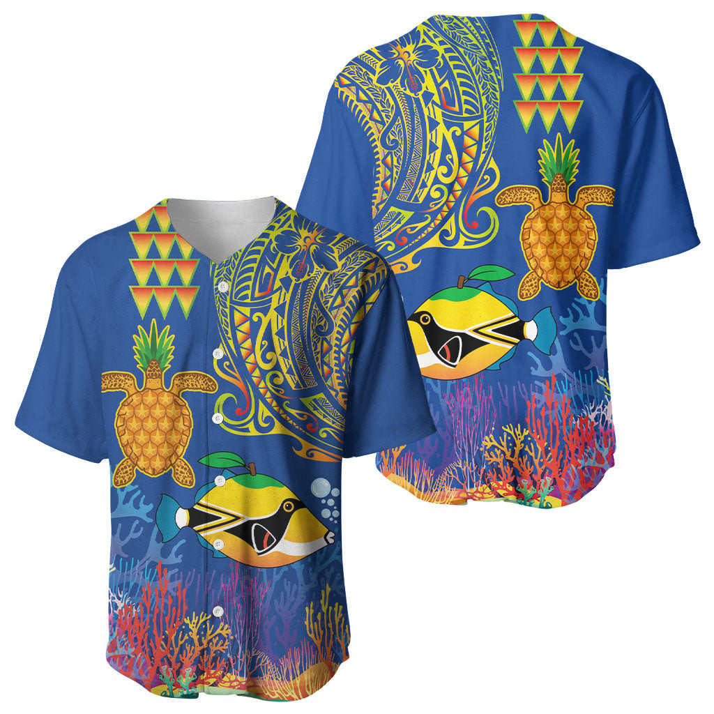 Hawaii Ocean Baseball Jersey Pineapple Turtle and Mango Reef Triggerfish and Kakau Tattoo LT03 - Polynesian Pride