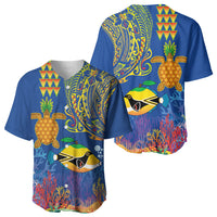 Hawaii Ocean Baseball Jersey Pineapple Turtle and Mango Reef Triggerfish and Kakau Tattoo LT03 - Polynesian Pride