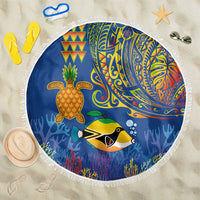 Hawaii Ocean Beach Blanket Pineapple Turtle and Mango Reef Triggerfish and Kakau Tattoo LT03 One Size 150cm Multicolor - Polynesian Pride