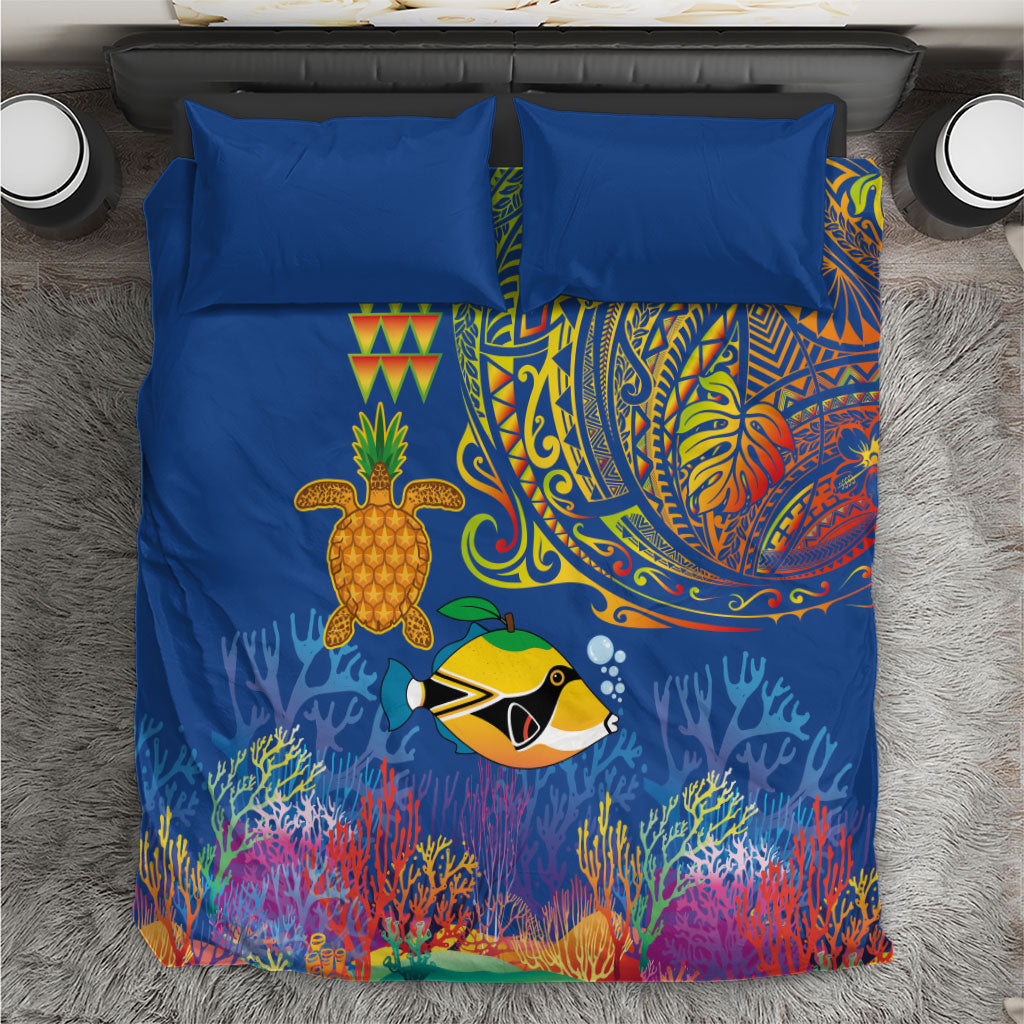 Hawaii Ocean Bedding Set Pineapple Turtle and Mango Reef Triggerfish and Kakau Tattoo LT03 Multicolor - Polynesian Pride