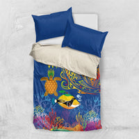 Hawaii Ocean Bedding Set Pineapple Turtle and Mango Reef Triggerfish and Kakau Tattoo LT03 US Twin 172cm x 218cm Multicolor - Polynesian Pride