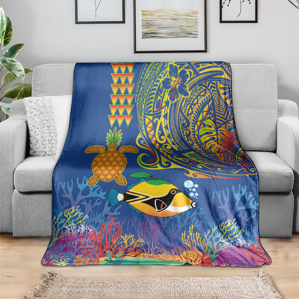 Hawaii Ocean Blanket Pineapple Turtle and Mango Reef Triggerfish and Kakau Tattoo LT03 - Polynesian Pride