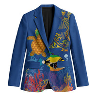 Hawaii Ocean Blazer Pineapple Turtle and Mango Reef Triggerfish and Kakau Tattoo LT03 Unisex Multicolor - Polynesian Pride