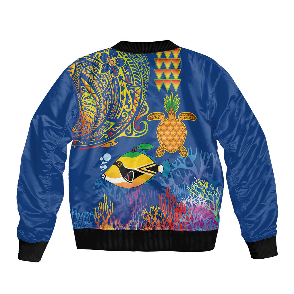Hawaii Ocean Bomber Jacket Pineapple Turtle and Mango Reef Triggerfish and Kakau Tattoo LT03 - Polynesian Pride