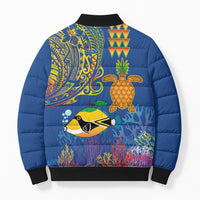 Hawaii Ocean Bomber Puffer Jacket Pineapple Turtle and Mango Reef Triggerfish and Kakau Tattoo LT03 - Polynesian Pride