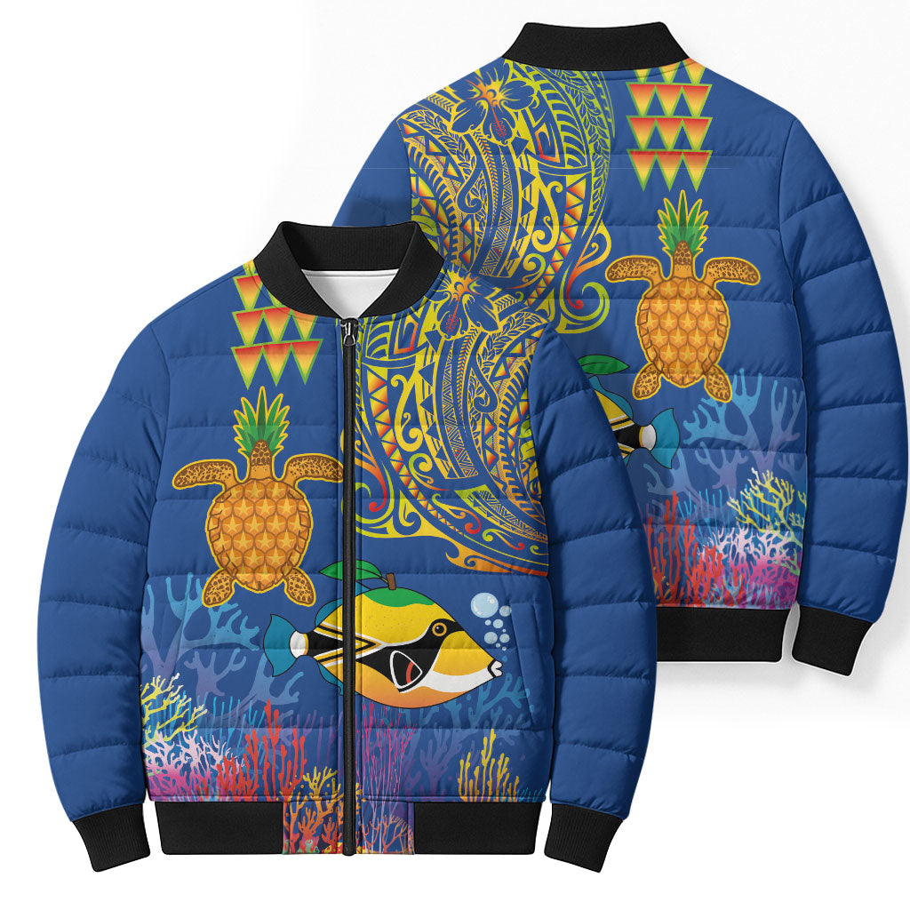 Hawaii Ocean Bomber Puffer Jacket Pineapple Turtle and Mango Reef Triggerfish and Kakau Tattoo LT03 - Polynesian Pride