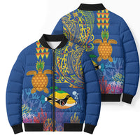 Hawaii Ocean Bomber Puffer Jacket Pineapple Turtle and Mango Reef Triggerfish and Kakau Tattoo LT03 - Polynesian Pride