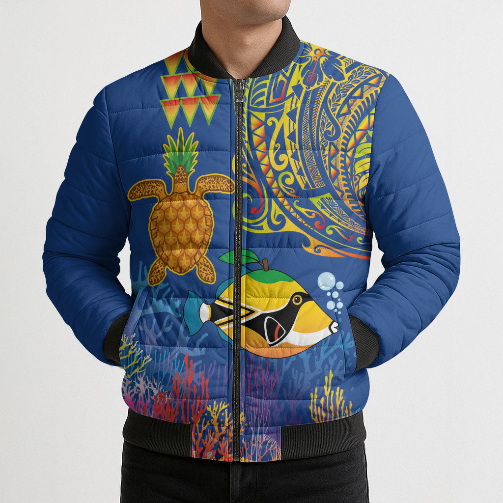 Hawaii Ocean Bomber Puffer Jacket Pineapple Turtle and Mango Reef Triggerfish and Kakau Tattoo LT03 - Polynesian Pride