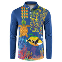 Hawaii Ocean Button Sweatshirt Pineapple Turtle and Mango Reef Triggerfish and Kakau Tattoo LT03 Multicolor - Polynesian Pride