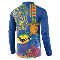 Hawaii Ocean Button Sweatshirt Pineapple Turtle and Mango Reef Triggerfish and Kakau Tattoo LT03 - Polynesian Pride