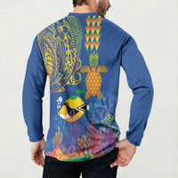 Hawaii Ocean Button Sweatshirt Pineapple Turtle and Mango Reef Triggerfish and Kakau Tattoo LT03 - Polynesian Pride