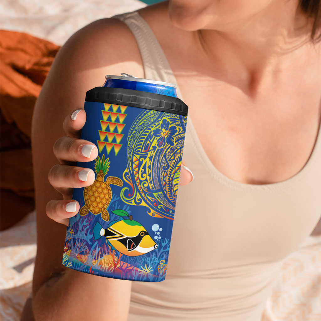 Hawaii Ocean 4 in 1 Can Cooler Tumbler Pineapple Turtle and Mango Reef Triggerfish and Kakau Tattoo LT03 - Polynesian Pride