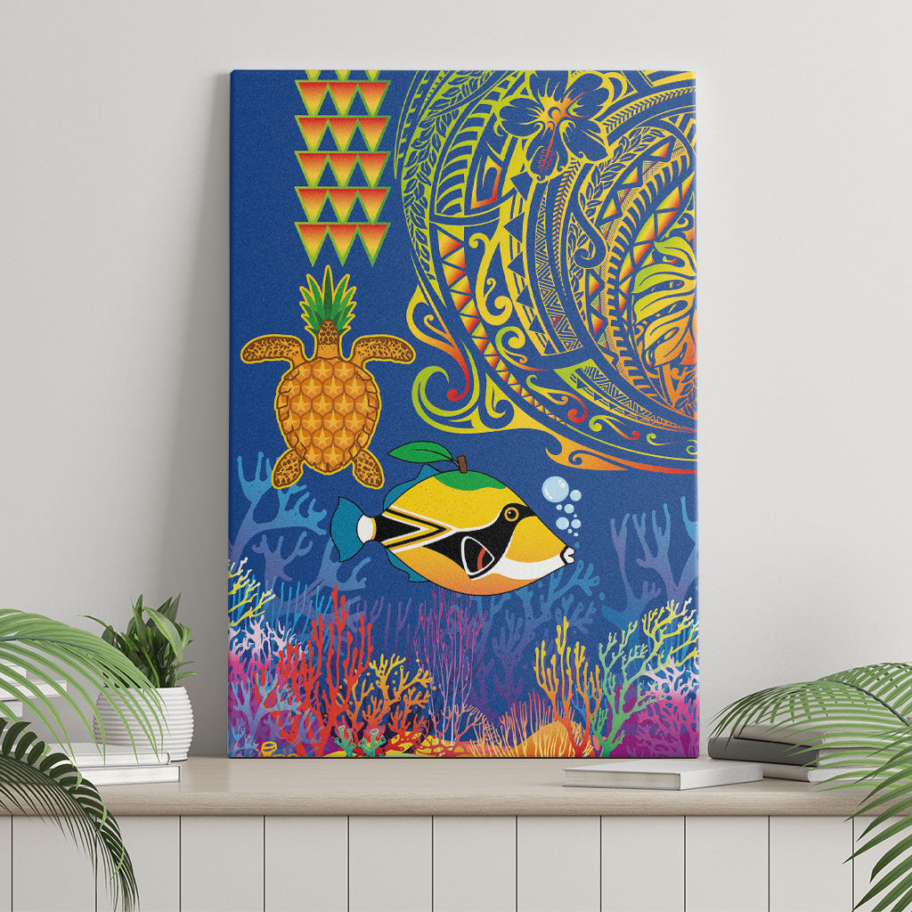 Hawaii Ocean Canvas Wall Art Pineapple Turtle and Mango Reef Triggerfish and Kakau Tattoo LT03 - Polynesian Pride