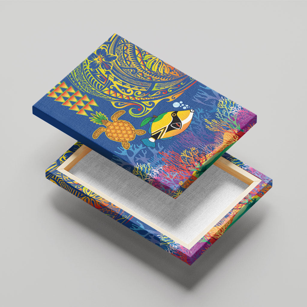 Hawaii Ocean Canvas Wall Art Pineapple Turtle and Mango Reef Triggerfish and Kakau Tattoo LT03 - Polynesian Pride