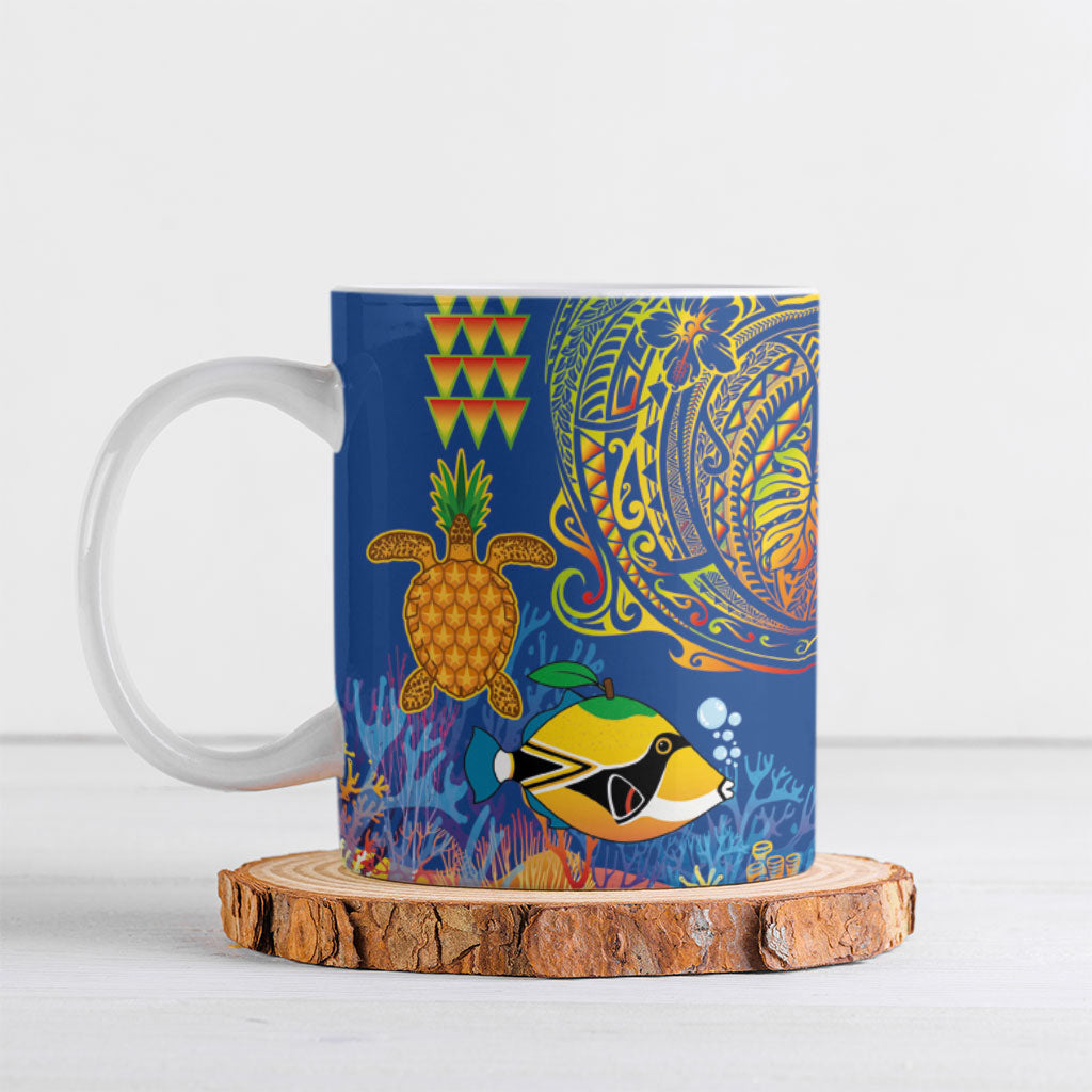 Hawaii Ocean Ceramic Mug Pineapple Turtle and Mango Reef Triggerfish and Kakau Tattoo LT03 Multicolor - Polynesian Pride
