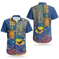 Hawaii Ocean Couples Matching Summer Maxi Dress and Hawaiian Shirt Pineapple Turtle and Mango Reef Triggerfish and Kakau Tattoo LT03 - Polynesian Pride