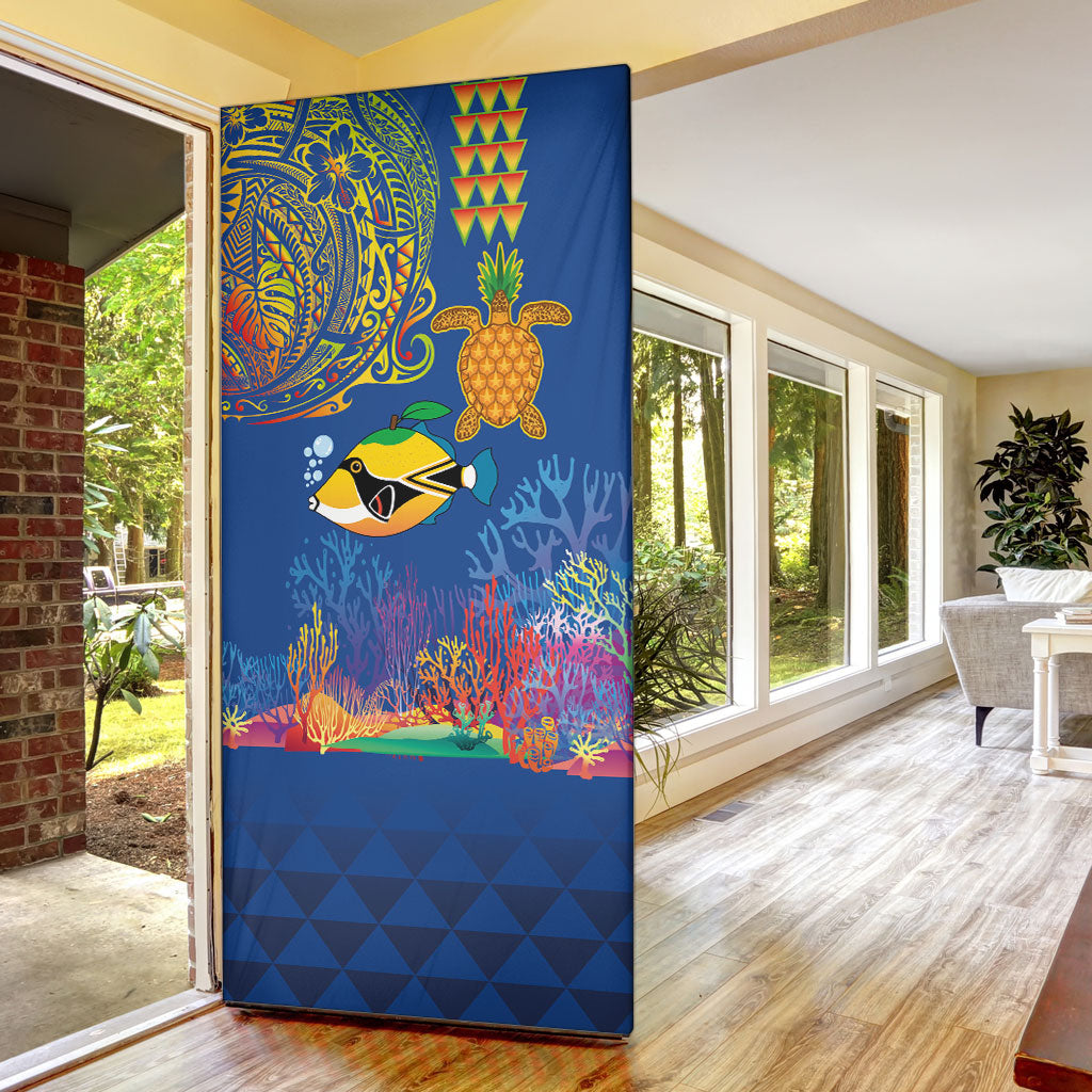 Hawaii Ocean Door Cover Pineapple Turtle and Mango Reef Triggerfish and Kakau Tattoo LT03 - Polynesian Pride