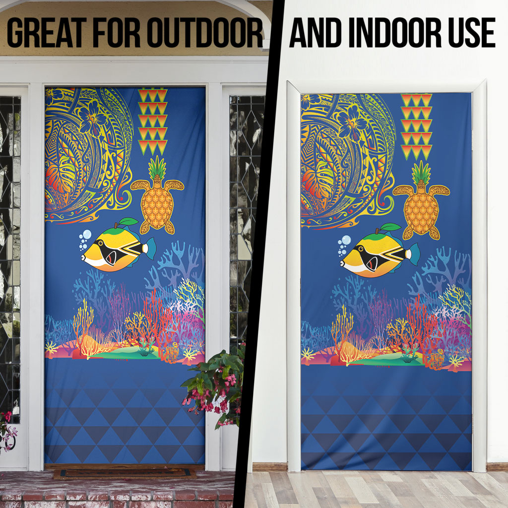 Hawaii Ocean Door Cover Pineapple Turtle and Mango Reef Triggerfish and Kakau Tattoo LT03 - Polynesian Pride