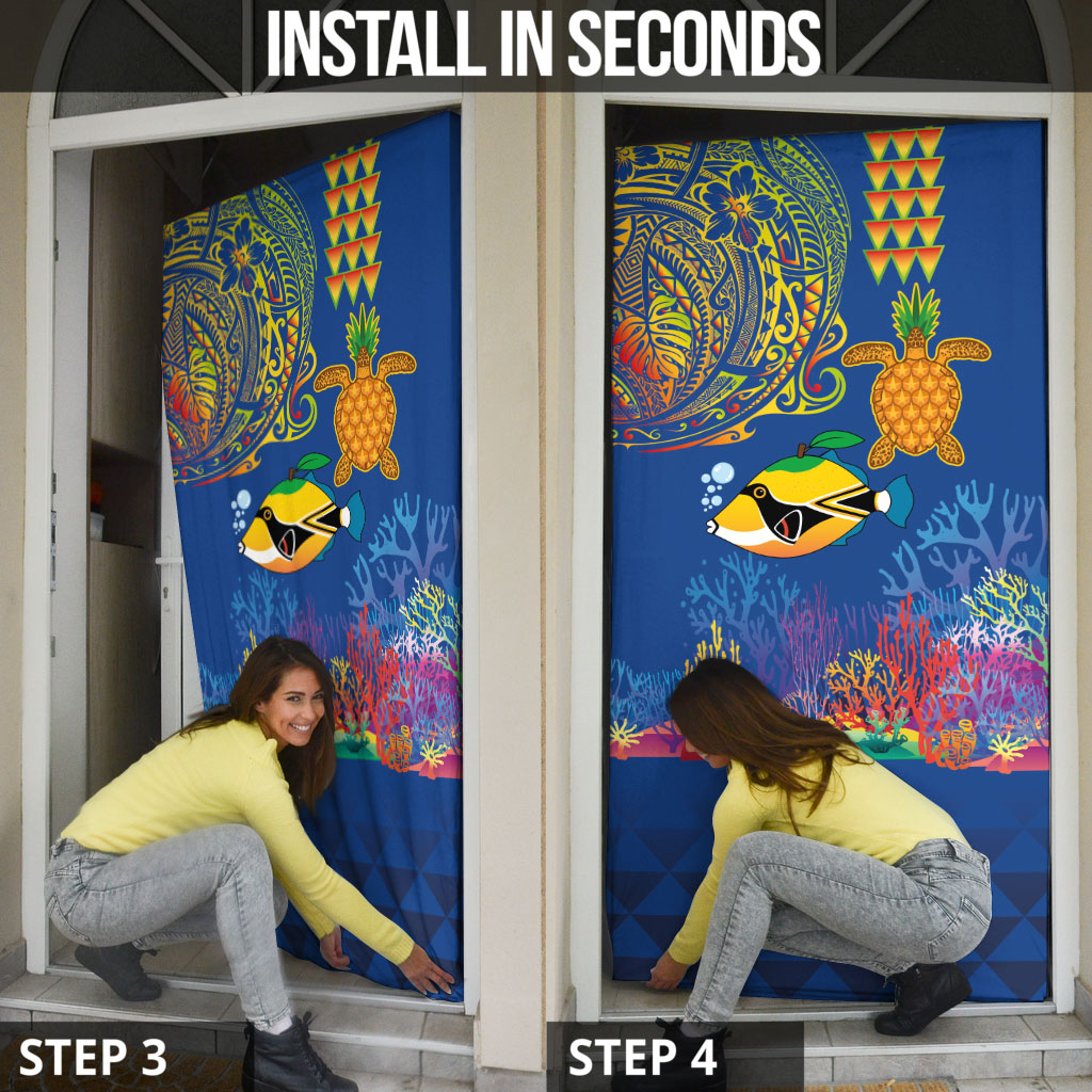 Hawaii Ocean Door Cover Pineapple Turtle and Mango Reef Triggerfish and Kakau Tattoo LT03 - Polynesian Pride