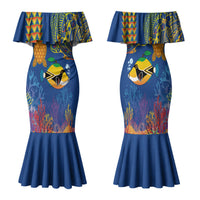 Hawaii Ocean Family Matching Mermaid Dress and Hawaiian Shirt Pineapple Turtle and Mango Reef Triggerfish and Kakau Tattoo LT03 Mom's Dress Multicolor - Polynesian Pride