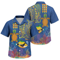 Hawaii Ocean Family Matching Off Shoulder Maxi Dress and Hawaiian Shirt Pineapple Turtle and Mango Reef Triggerfish and Kakau Tattoo LT03 Son's Shirt Multicolor - Polynesian Pride