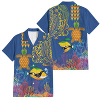 Hawaii Ocean Family Matching Tank Maxi Dress and Hawaiian Shirt Pineapple Turtle and Mango Reef Triggerfish and Kakau Tattoo LT03 Dad's Shirt - Short Sleeve Multicolor - Polynesian Pride