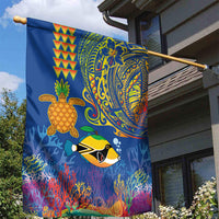 Hawaii Ocean Garden Flag Pineapple Turtle and Mango Reef Triggerfish and Kakau Tattoo LT03 - Polynesian Pride