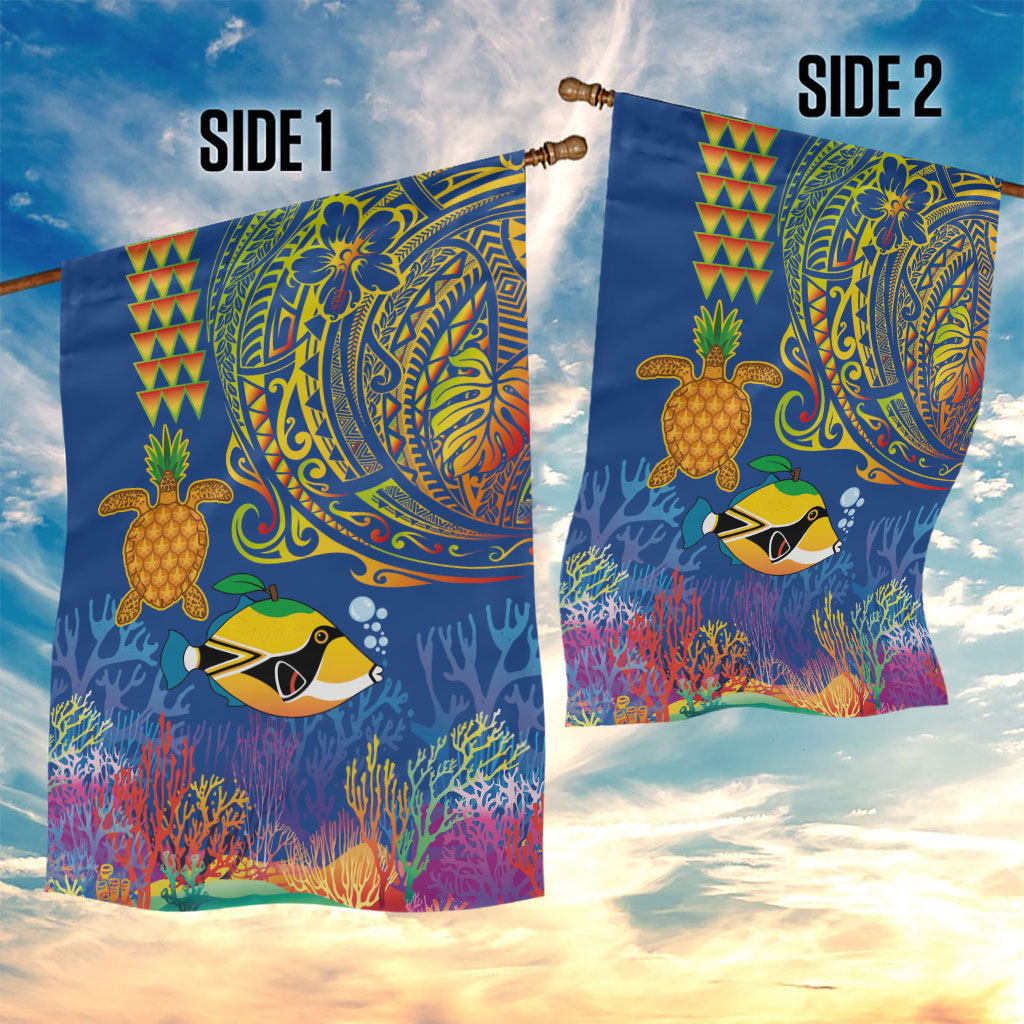 Hawaii Ocean Garden Flag Pineapple Turtle and Mango Reef Triggerfish and Kakau Tattoo LT03 - Polynesian Pride