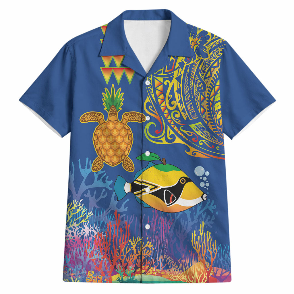 Hawaii Ocean Hawaiian Shirt Pineapple Turtle and Mango Reef Triggerfish and Kakau Tattoo LT03 Multicolor - Polynesian Pride