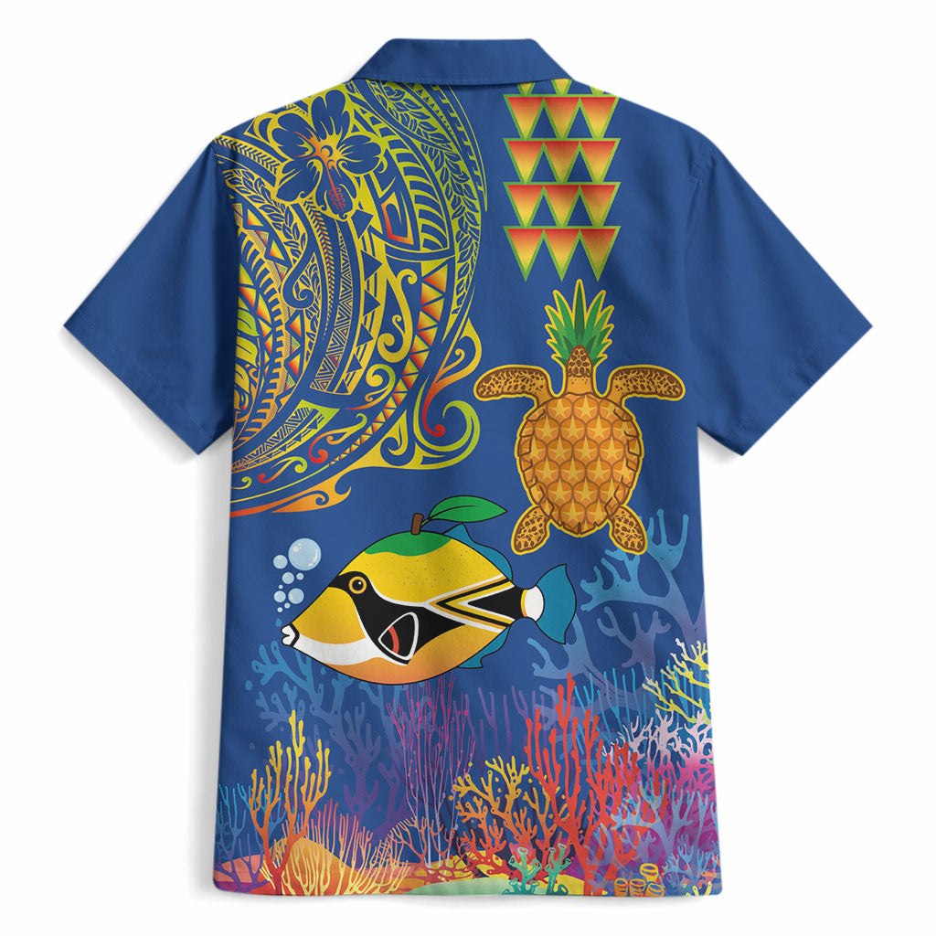 Hawaii Ocean Hawaiian Shirt Pineapple Turtle and Mango Reef Triggerfish and Kakau Tattoo LT03 - Polynesian Pride