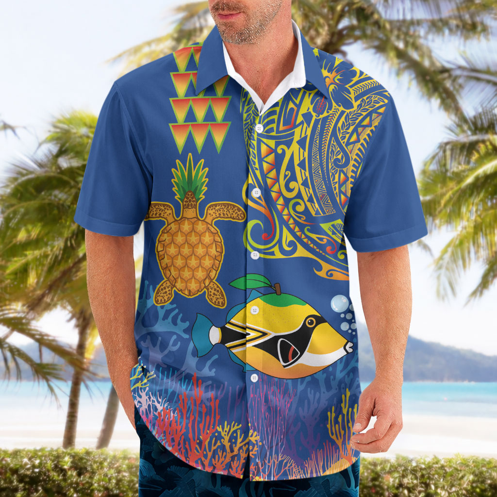 Hawaii Ocean Hawaiian Shirt Pineapple Turtle and Mango Reef Triggerfish and Kakau Tattoo LT03 - Polynesian Pride