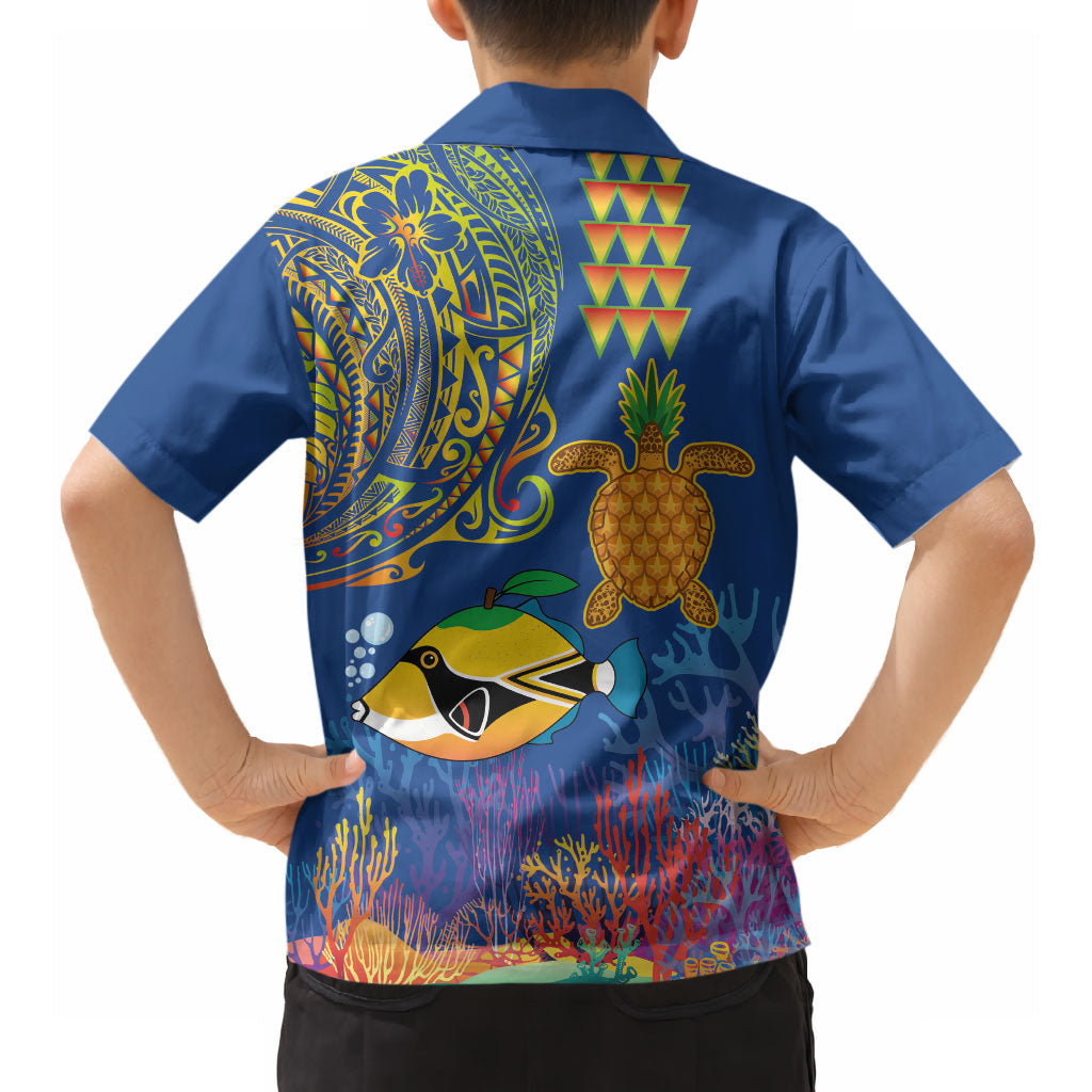 Hawaii Ocean Hawaiian Shirt Pineapple Turtle and Mango Reef Triggerfish and Kakau Tattoo LT03 - Polynesian Pride