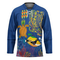 Hawaii Ocean Hockey Jersey Pineapple Turtle and Mango Reef Triggerfish and Kakau Tattoo