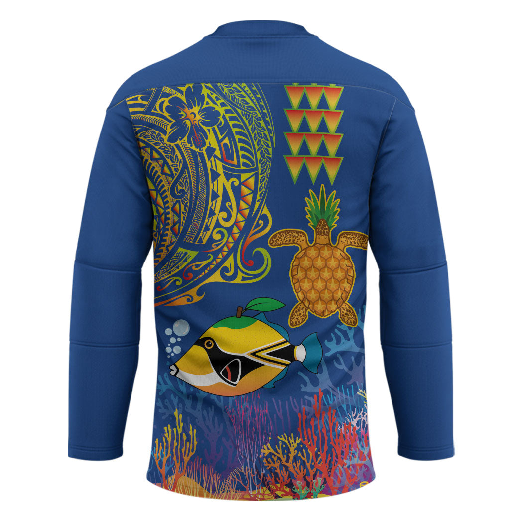 Hawaii Ocean Hockey Jersey Pineapple Turtle and Mango Reef Triggerfish and Kakau Tattoo