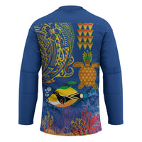 Hawaii Ocean Hockey Jersey Pineapple Turtle and Mango Reef Triggerfish and Kakau Tattoo