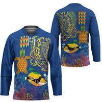 Hawaii Ocean Hockey Jersey Pineapple Turtle and Mango Reef Triggerfish and Kakau Tattoo