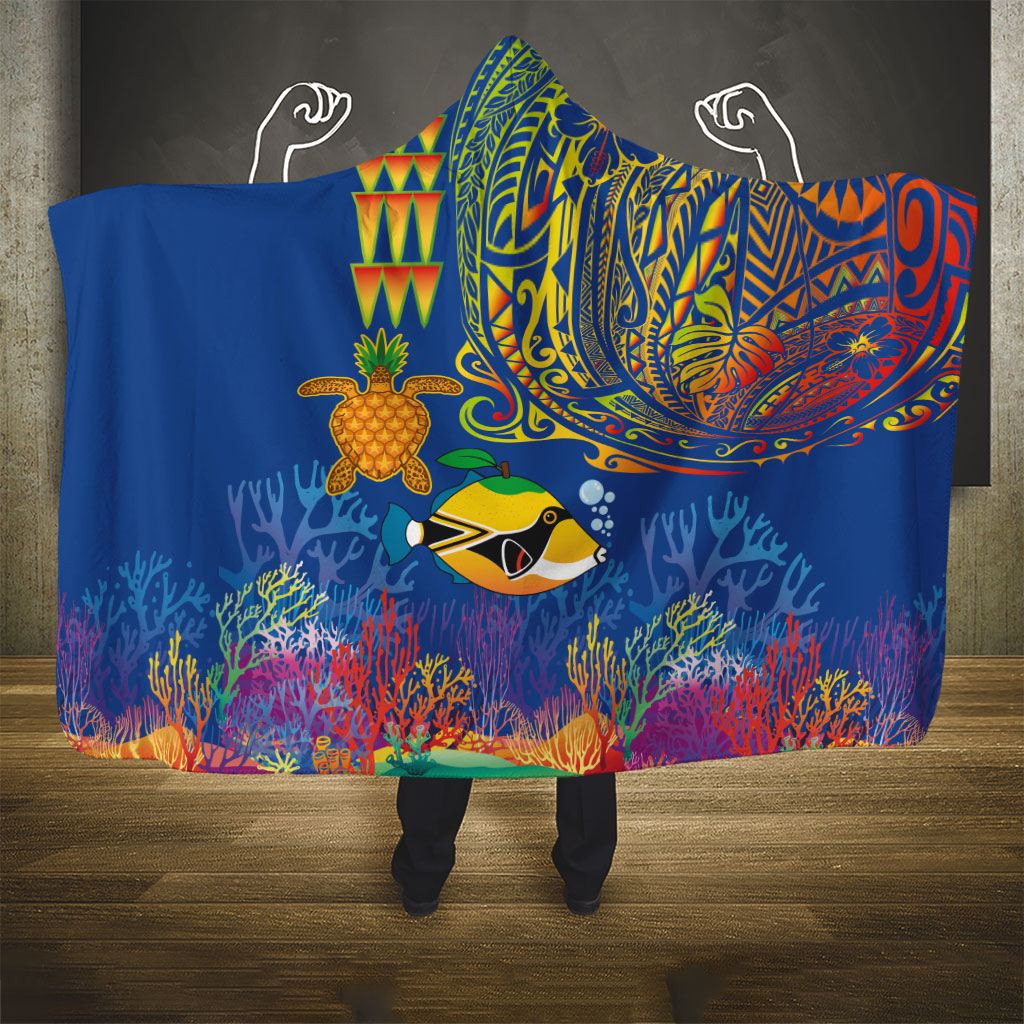 Hawaii Ocean Hooded Blanket Pineapple Turtle and Mango Reef Triggerfish and Kakau Tattoo LT03 - Polynesian Pride