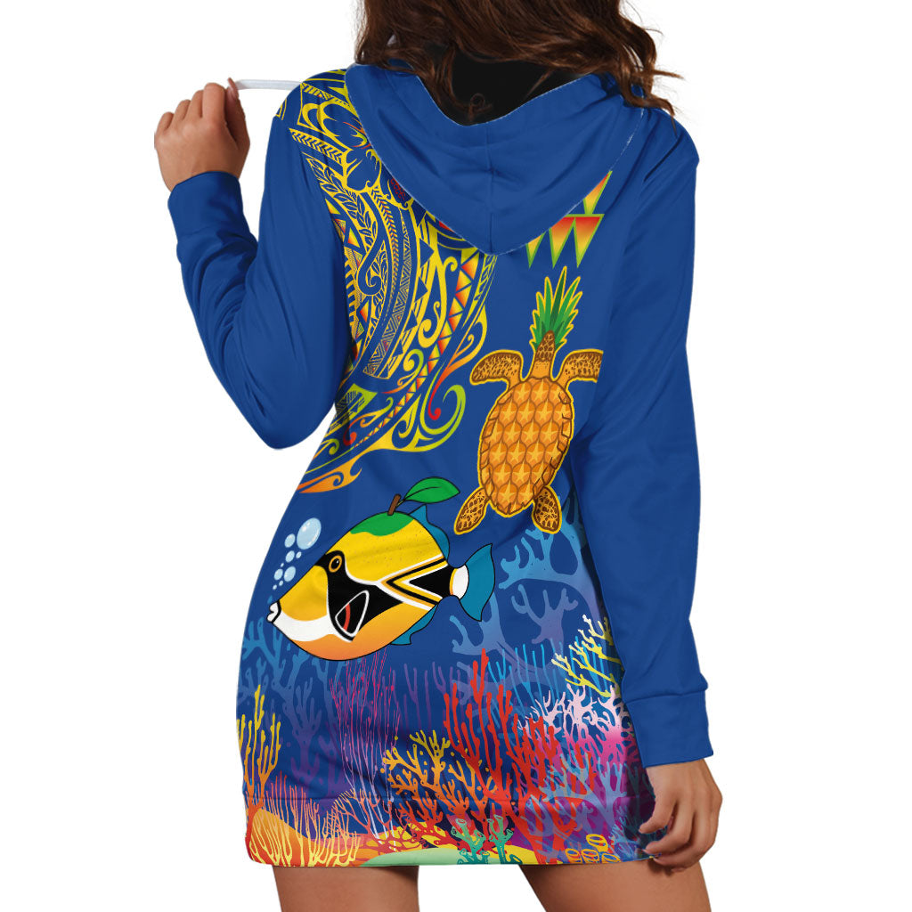 Hawaii Ocean Hoodie Dress Pineapple Turtle and Mango Reef Triggerfish and Kakau Tattoo LT03 - Polynesian Pride